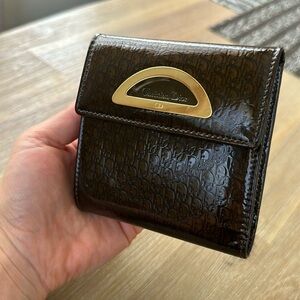Like new!!! Christian Dior brown patent leather trifold wallet